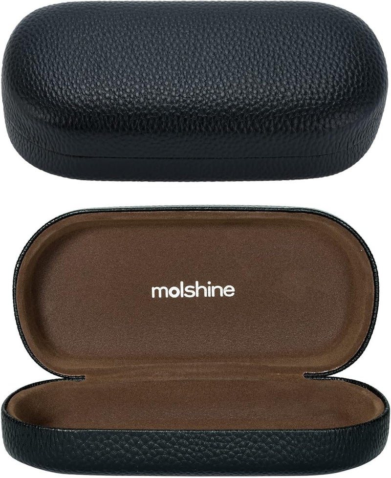 molshine Hard Shell Leather Sunglasses Case,Classic Large Glasses Case for Women Men,Sunglass Eyeglasses - Image 1